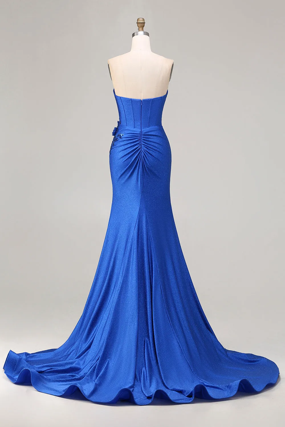 Royal Blue Strapless Sequin Corset Beaded Mermaid Long Prom Dress with 3D Flowers sold by Wedtrend product image thumbnail 2