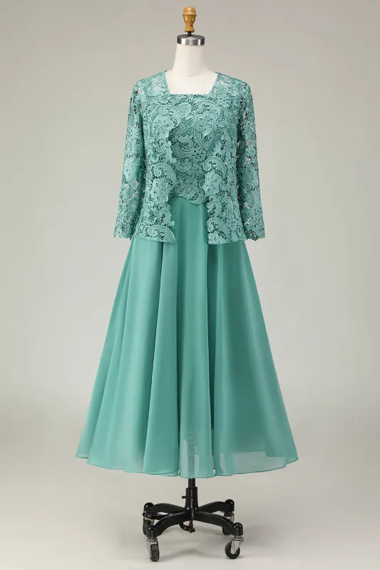 2-Piece A Line Eucalyptus Lace Midi Mother of the Bride Dress made by Wedtrend
