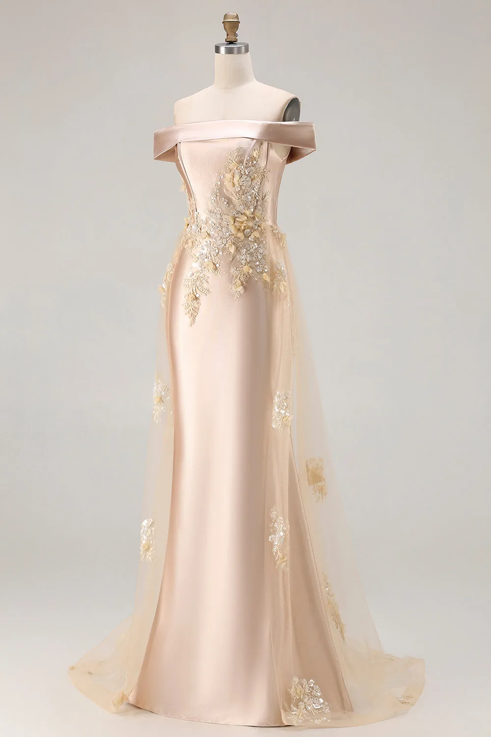 Champagne Mermaid Off the Shoulder Appliqued Mother Of The Bride Dress with Sequins sold by Wedtrend product image thumbnail 3