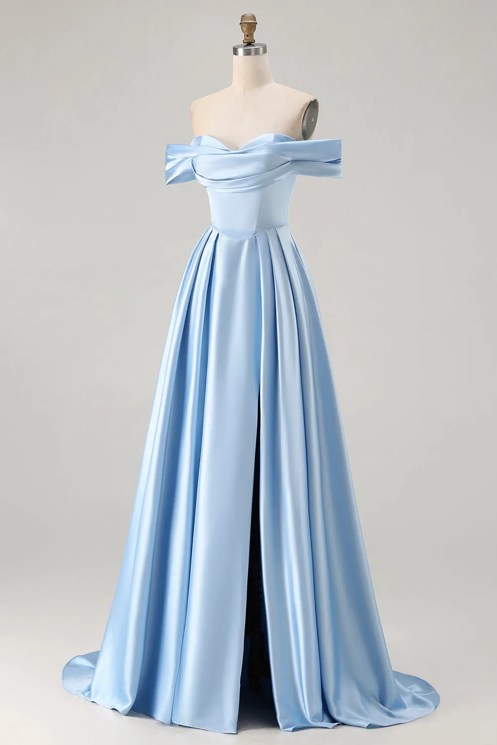 Off the Shoulder A Line Blue Satin Long Bridesmaid Dress with Slit sold by Wedtrend product image thumbnail 3