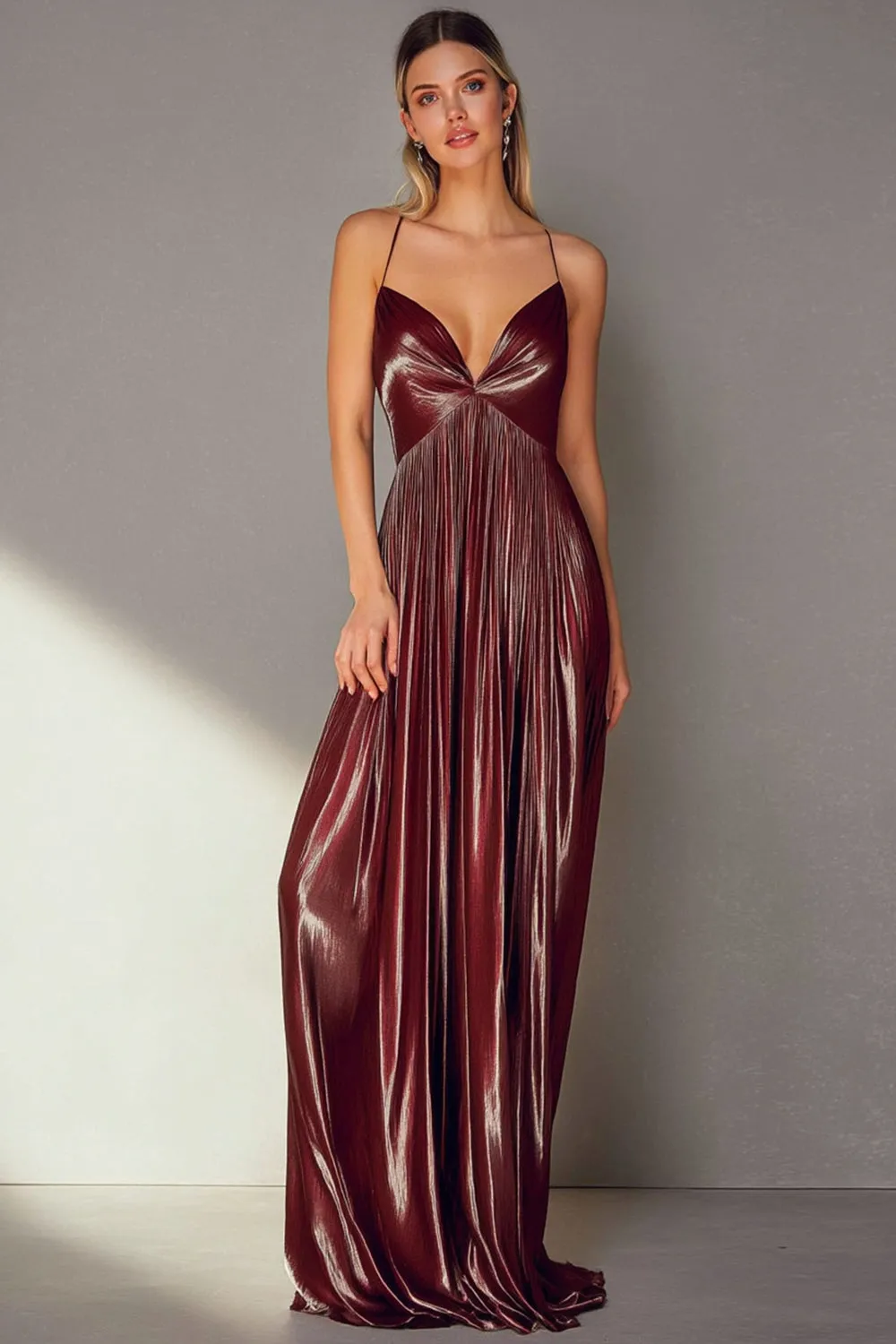 Coffee A Line Pleated Spaghetti Straps Long Formal Dress sold by Wedtrend