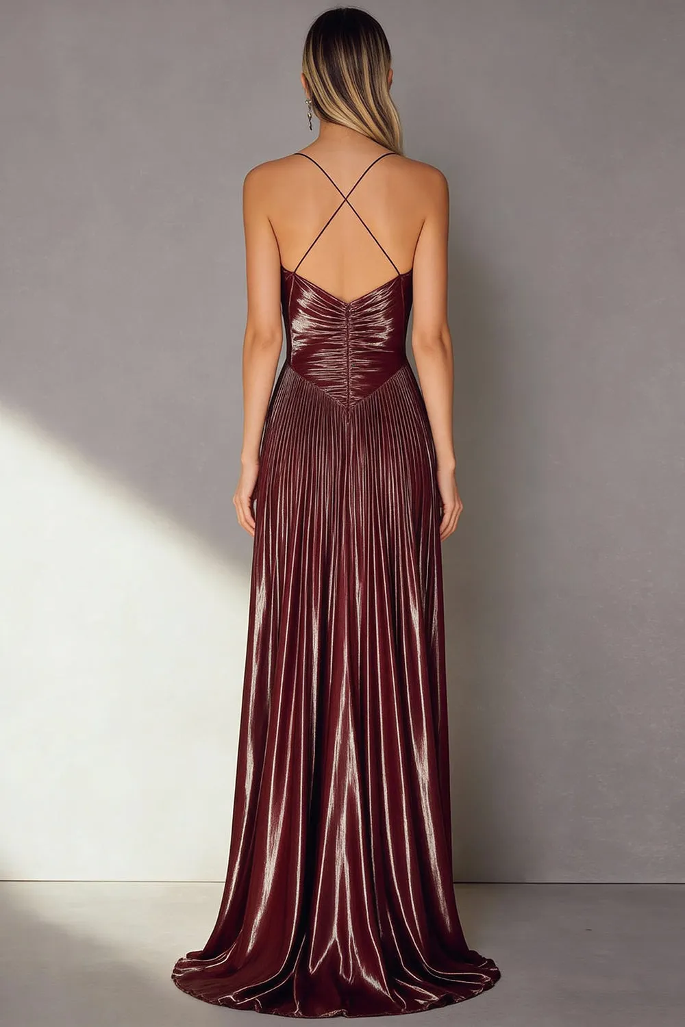 Coffee A Line Pleated Spaghetti Straps Long Formal Dress sold by Wedtrend product image thumbnail 2