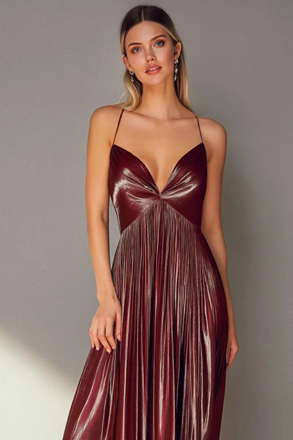 Coffee A Line Pleated Spaghetti Straps Long Formal Dress sold by Wedtrend product image thumbnail 3