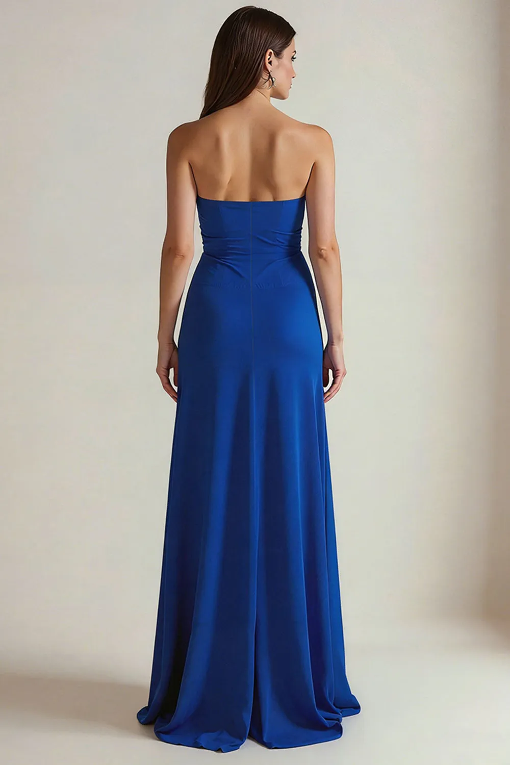 Strapless Royal Blue Ruched Long Formal Dress with Slit sold by Wedtrend product image thumbnail 2