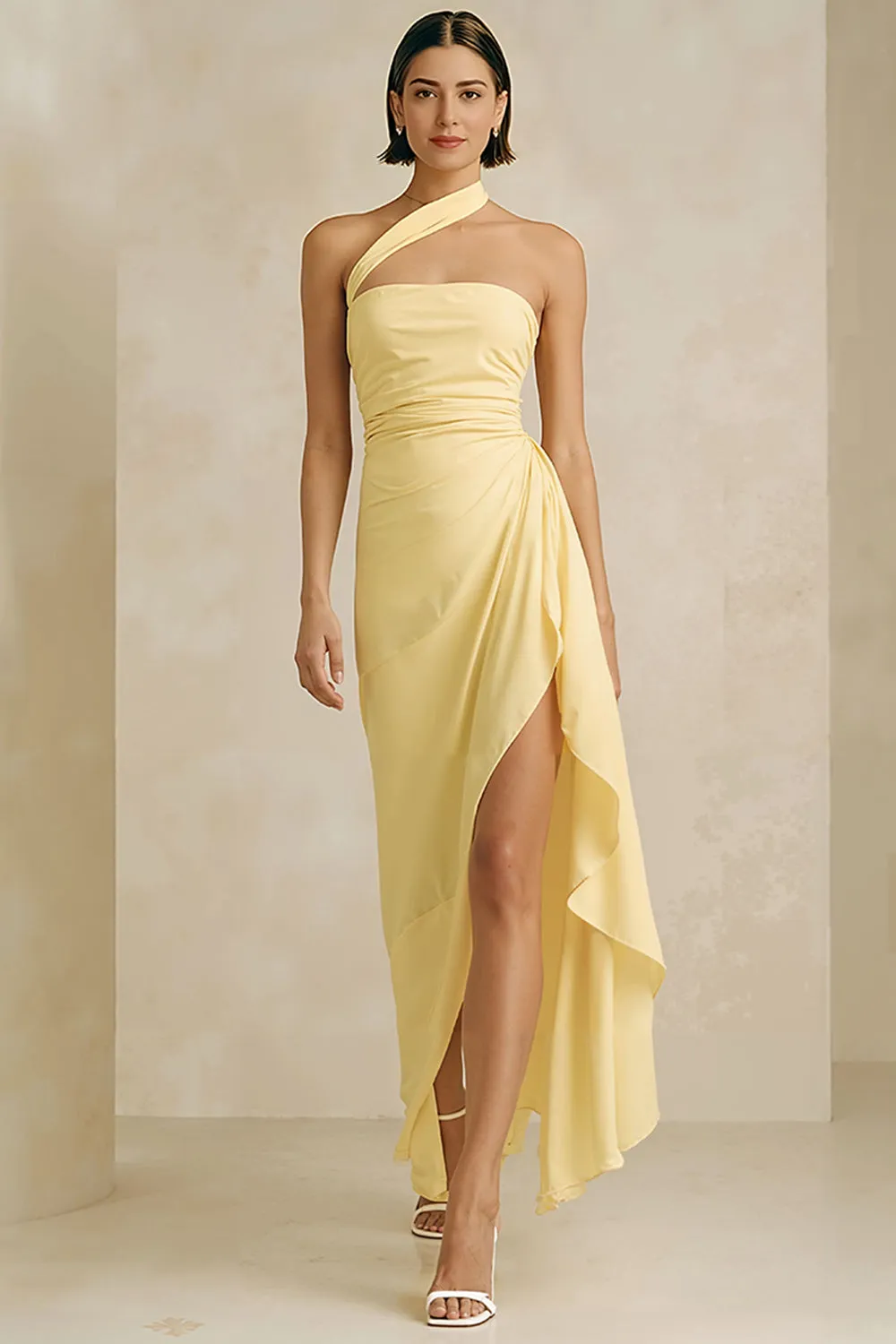 Daffodil Strapless A Line Wedding Guest Dress with Slit sold by Wedtrend