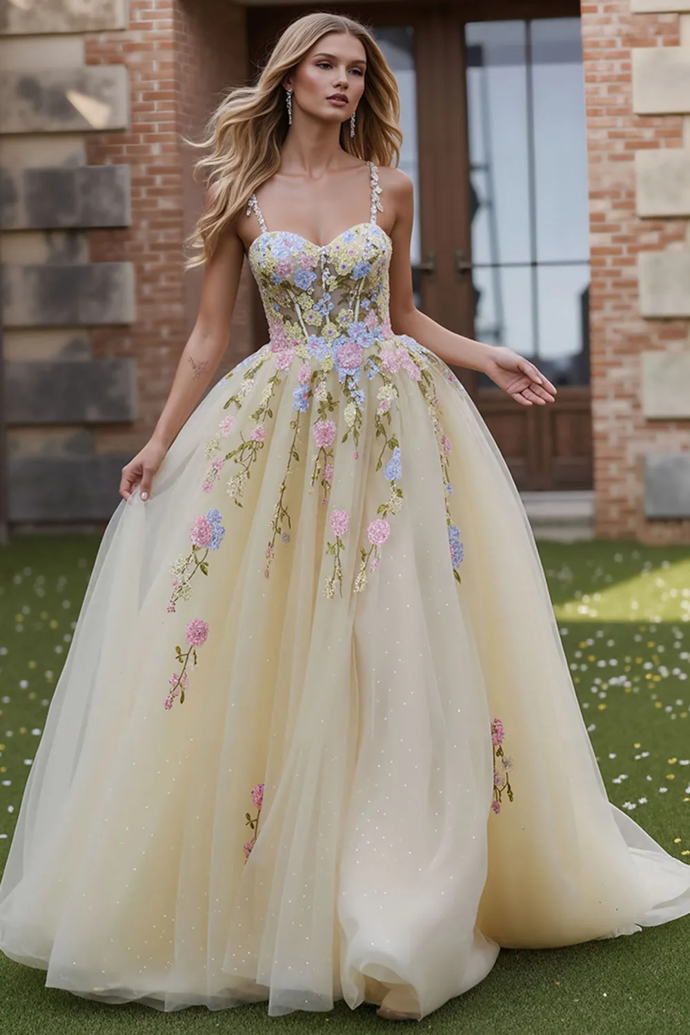 Daffodil A Line Appliqued Tulle Long Prom Dress sold by Wedtrend product image thumbnail 5