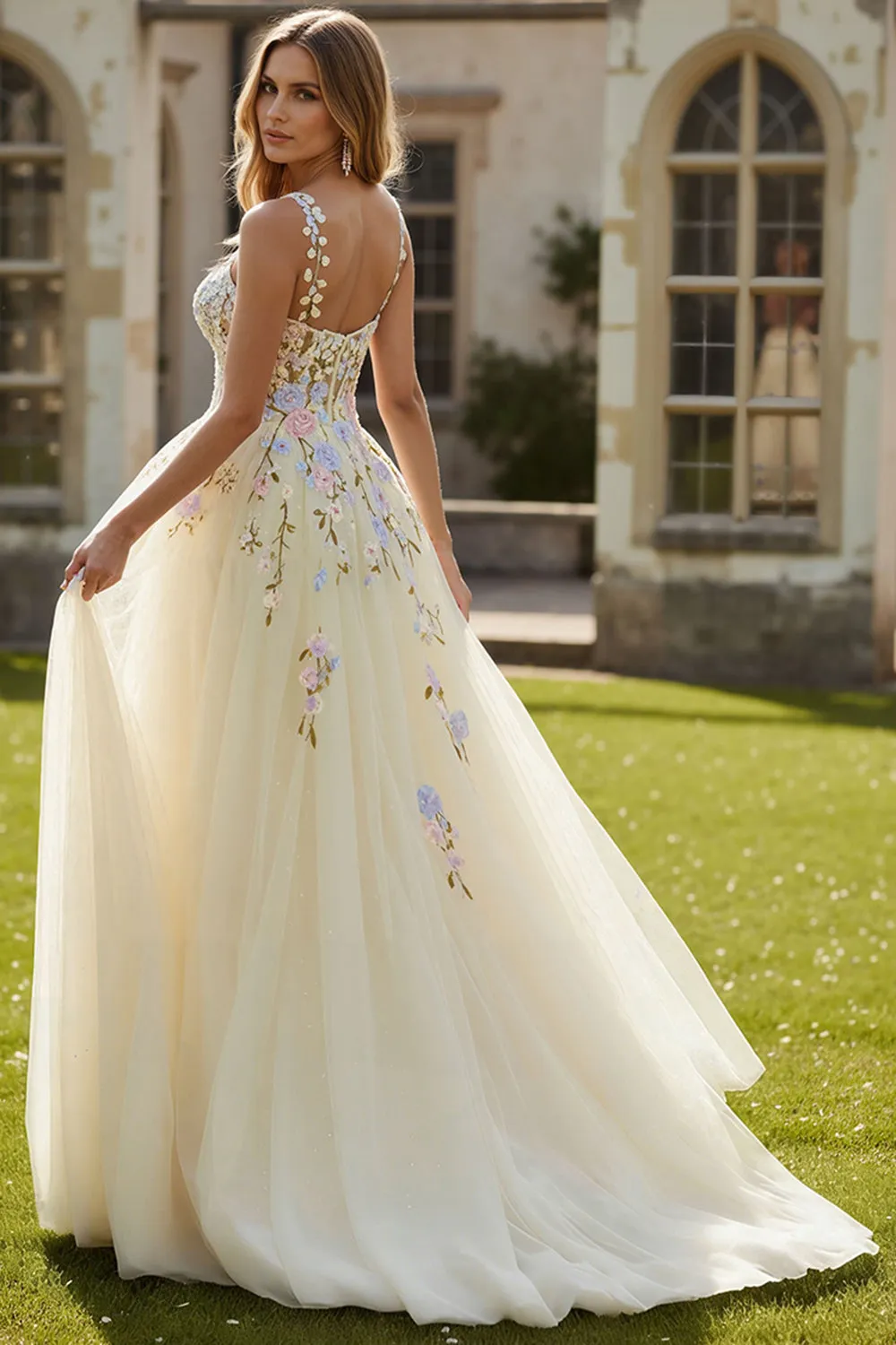 Daffodil A Line Appliqued Tulle Long Prom Dress sold by Wedtrend product image thumbnail 2