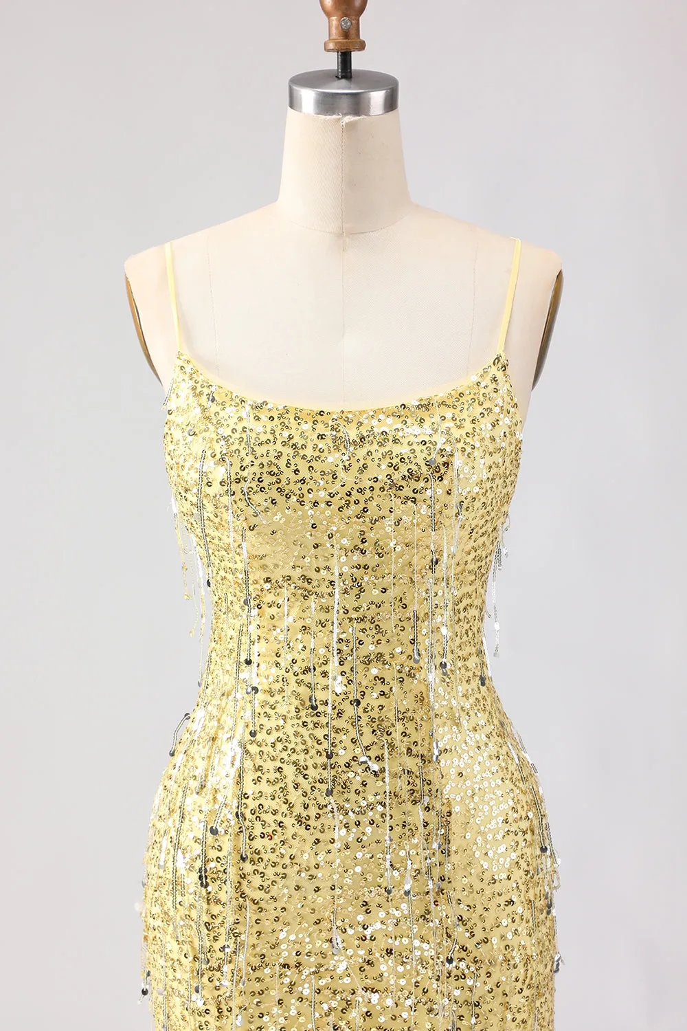 Sparkly Yellow Mermaid Sequin Long Prom Dress with Slit sold by Wedtrend product image thumbnail 4