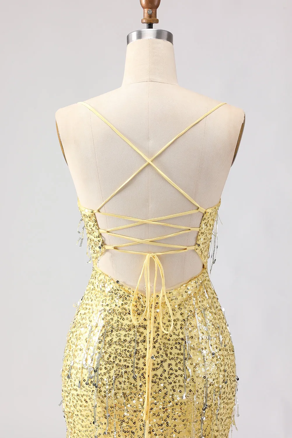 Sparkly Yellow Mermaid Sequin Long Prom Dress with Slit sold by Wedtrend product image thumbnail 5
