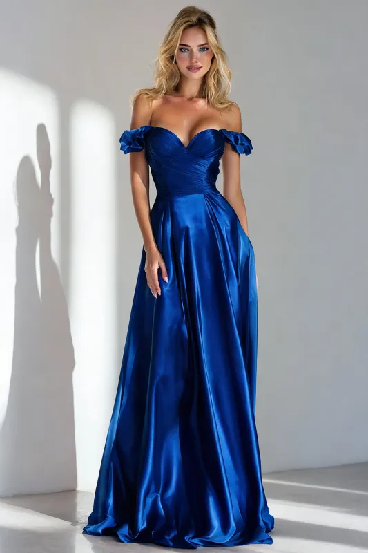 Off the Shoulder Royal Blue A Line Ruched Formal Dress sold by Wedtrend