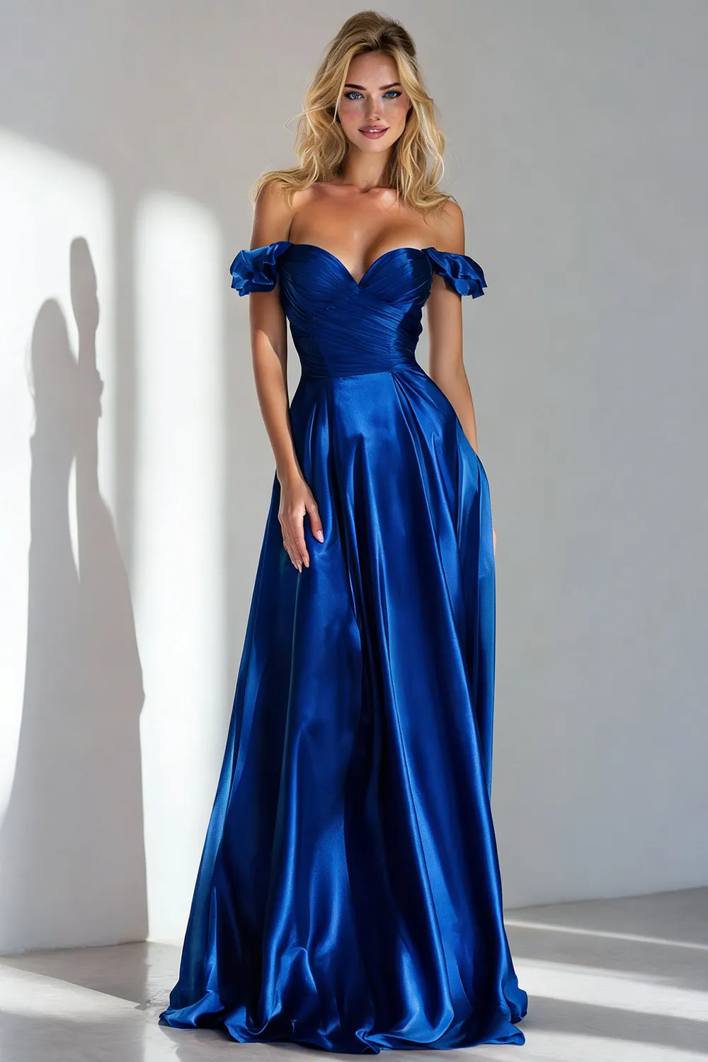 Off the Shoulder Royal Blue A Line Ruched Formal Dress sold by Wedtrend