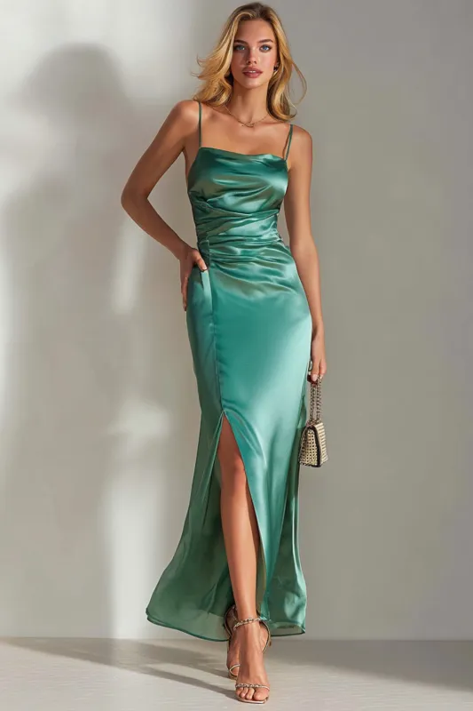 Emerald Green Mermaid Ruched Formal Dress with Slit made by Wedtrend