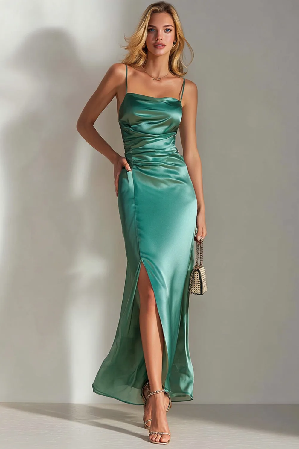 Emerald Green Mermaid Ruched Formal Dress with Slit sold by Wedtrend