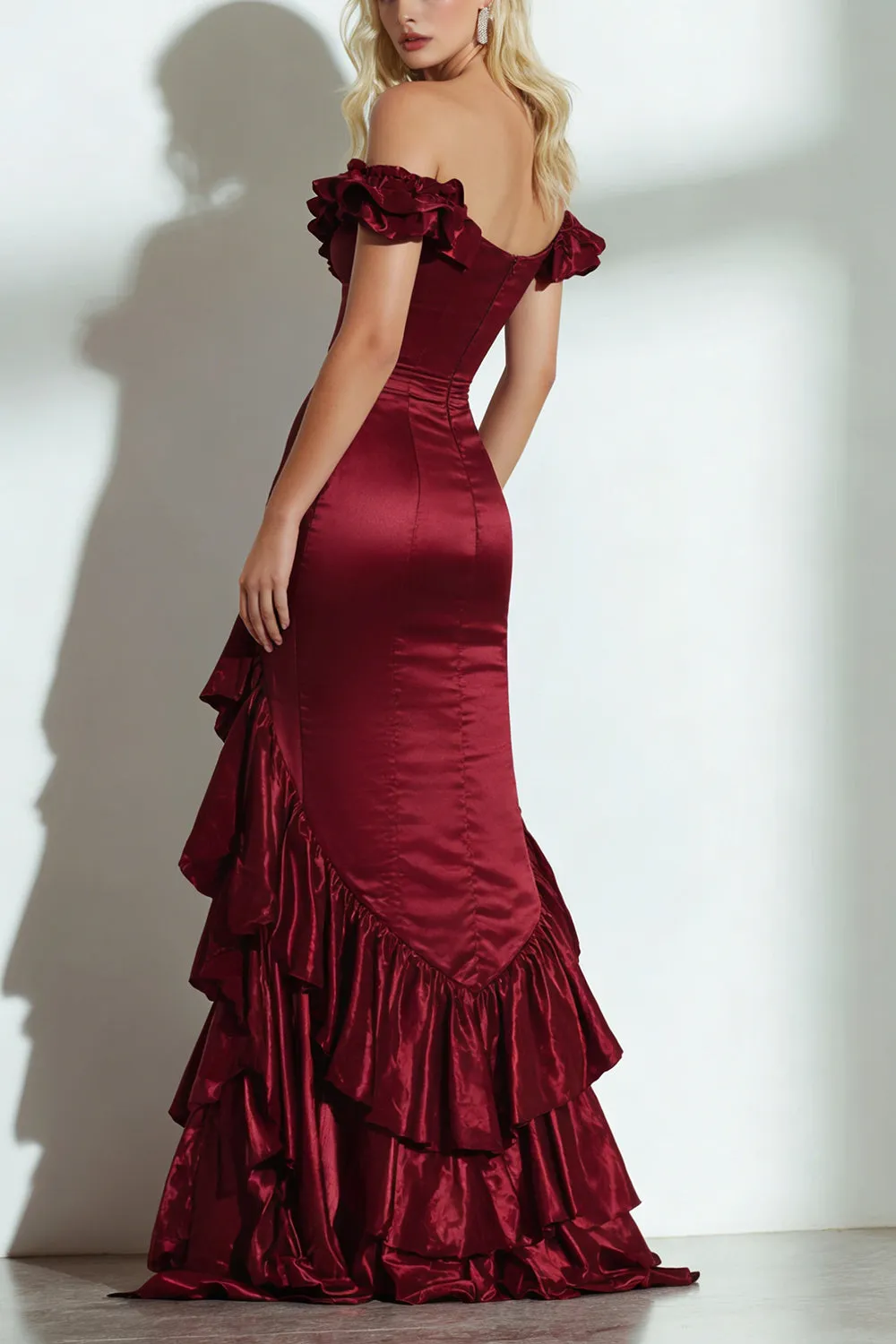 Off the Shoulder Burgundy A Line Formal Dress with Ruffles sold by Wedtrend product image thumbnail 2