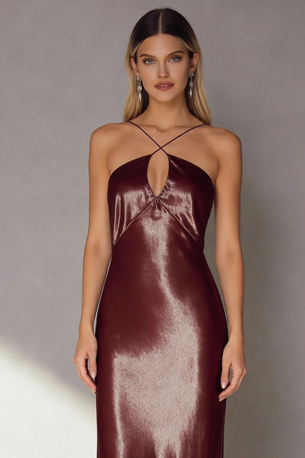 Coffee Mermaid Cut Out Satin Long Formal Dress sold by Wedtrend product image thumbnail 3