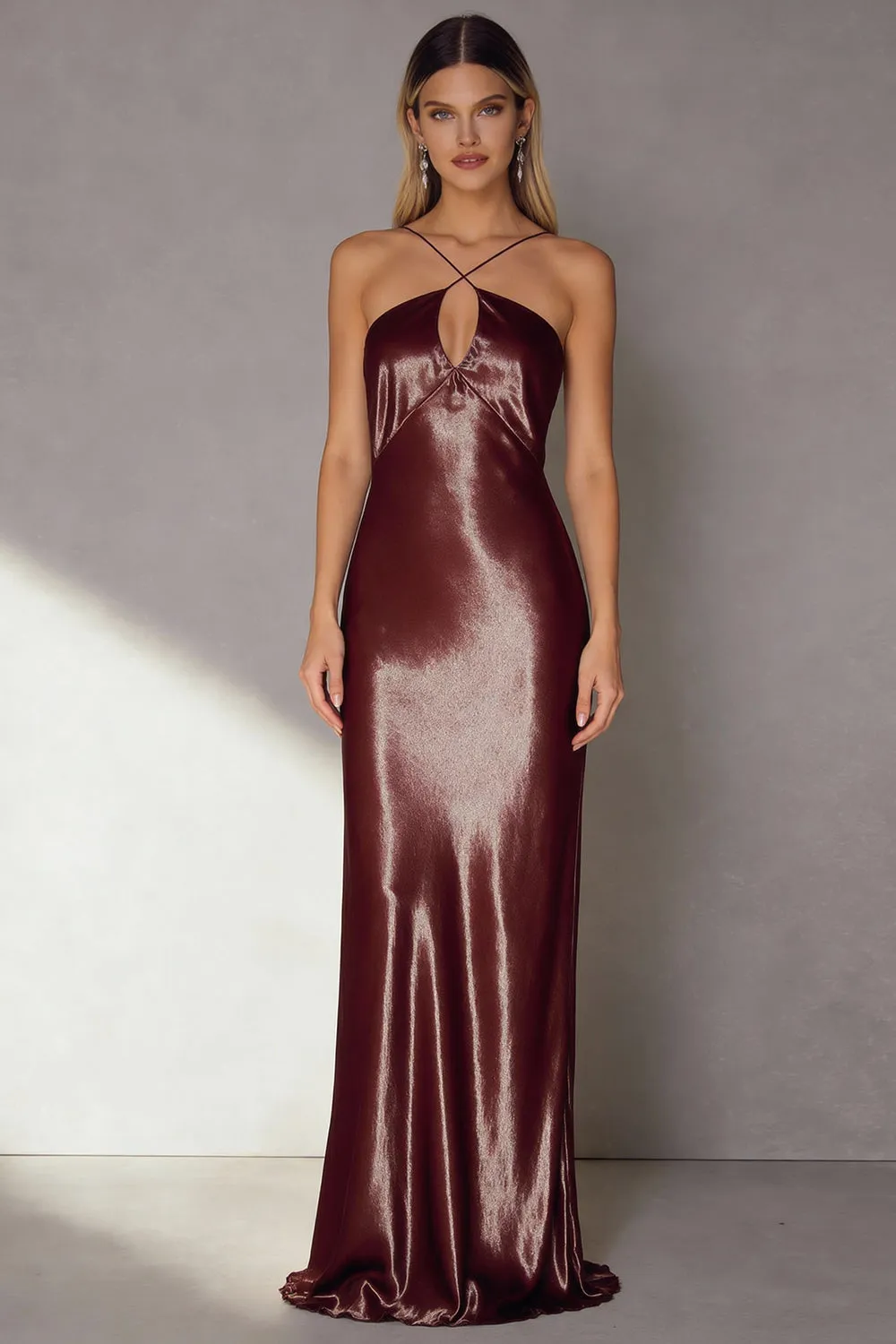 Coffee Mermaid Cut Out Satin Long Formal Dress sold by Wedtrend
