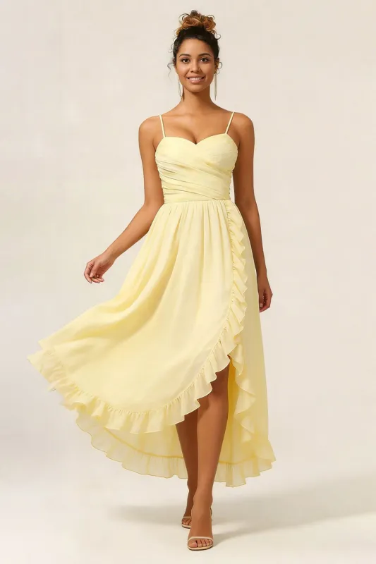 Daffodil A Line Ruched Ruffled Chiffon Bridesmaid Dress with Slit made by Wedtrend