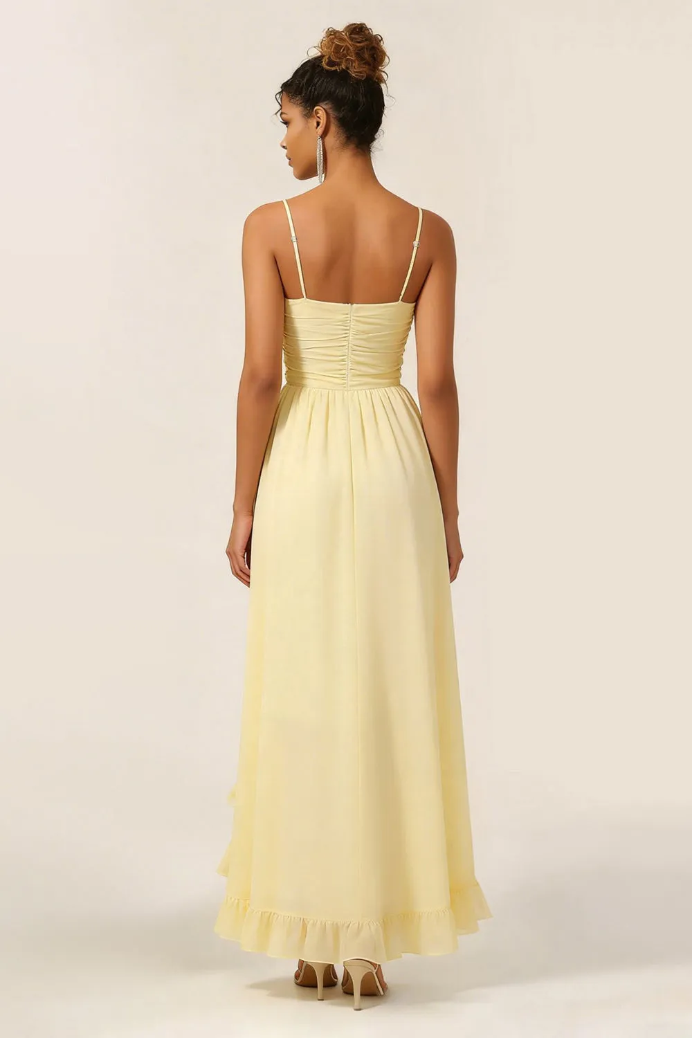 Daffodil A Line Ruched Ruffled Chiffon Bridesmaid Dress with Slit sold by Wedtrend product image thumbnail 2