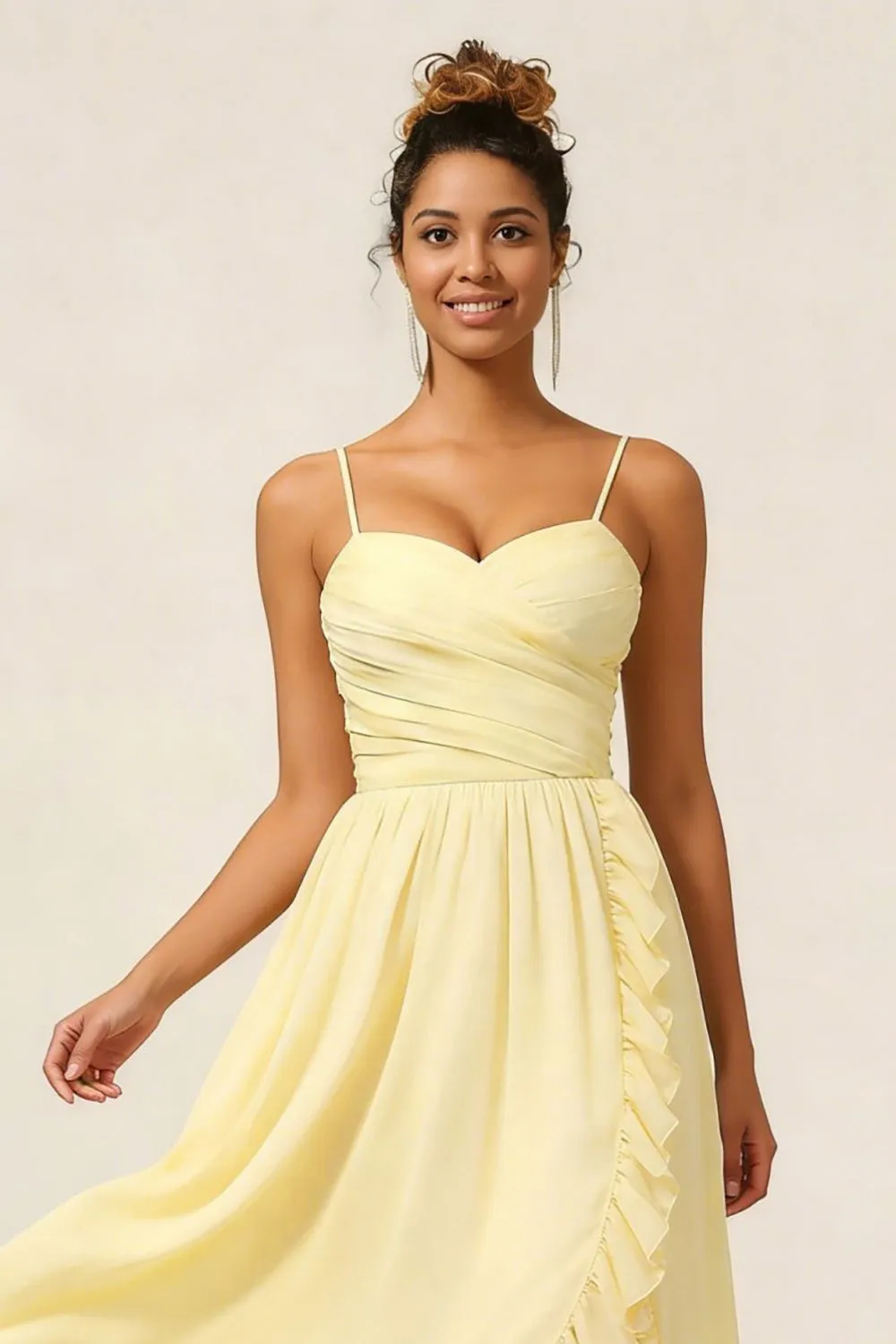 Daffodil A Line Ruched Ruffled Chiffon Bridesmaid Dress with Slit sold by Wedtrend product image thumbnail 3