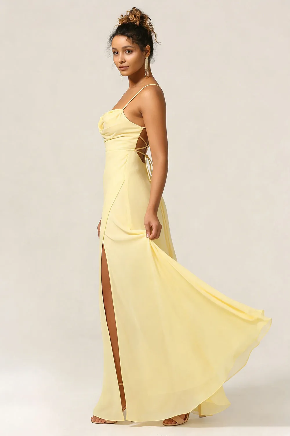 Daffodil A Line Spaghetti Straps Chiffon Long Bridesmaid Dress with Slit sold by Wedtrend product image thumbnail 3