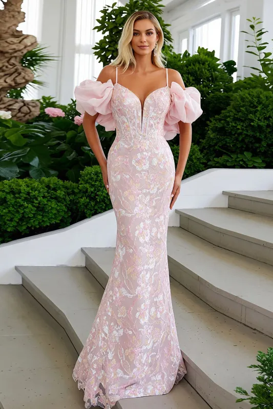 Cold Shoulder Blush Pink Mermaid Embroidered Corset Long Prom Dress sold by Wedtrend