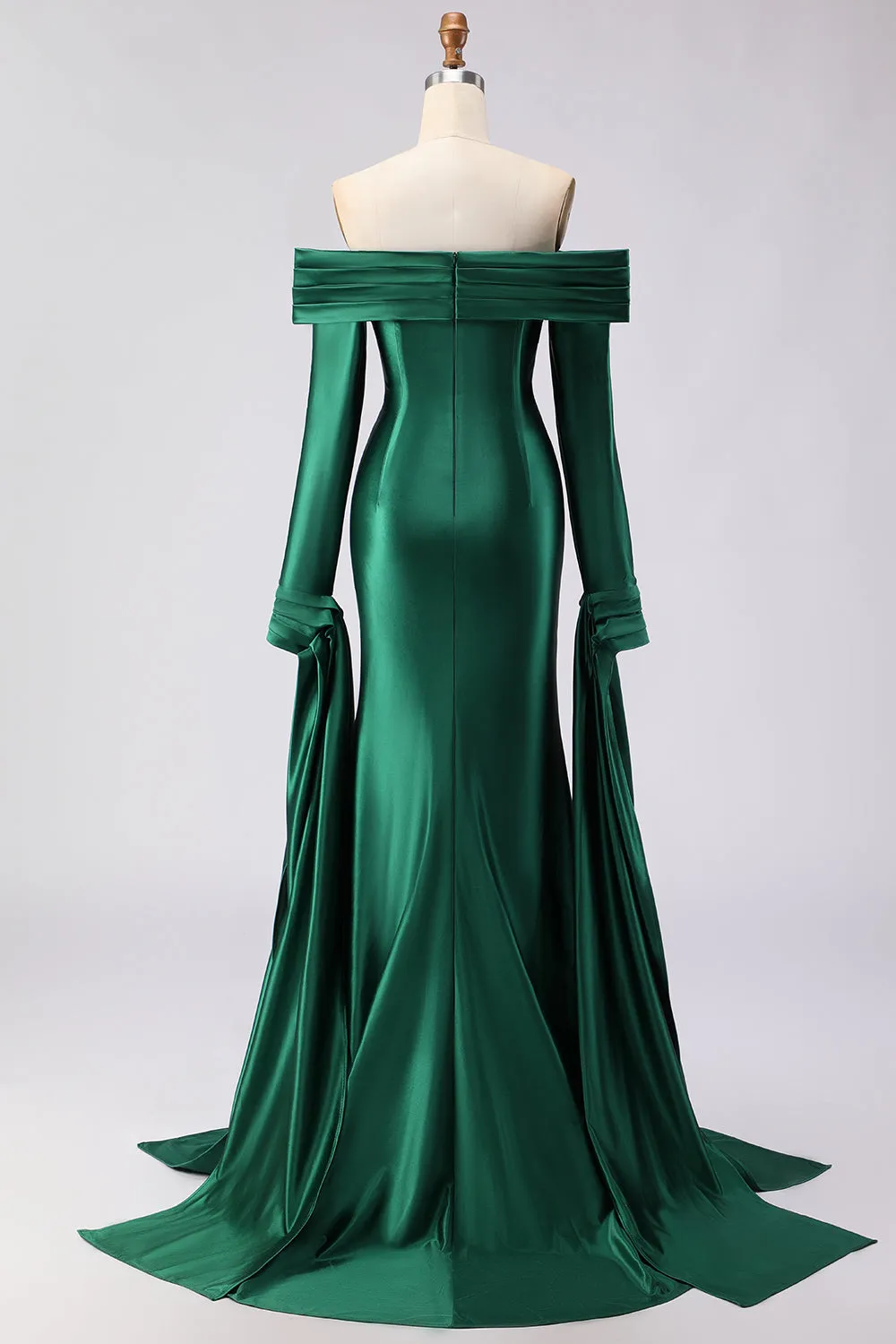 Off the Shoulder Dark Green Mermaid Ruched Prom Dress with Long Sleeves sold by Wedtrend product image thumbnail 2