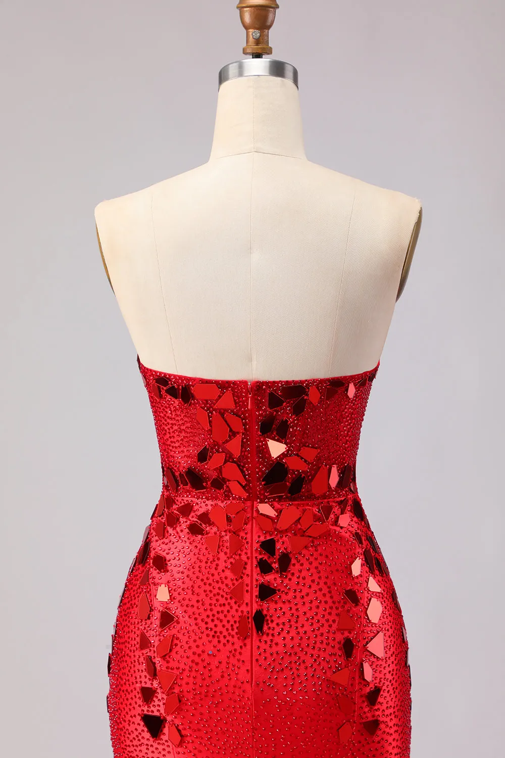 Strapless Red Mirror Beaded Mermaid Long Prom Dress with Slit sold by Wedtrend product image thumbnail 4