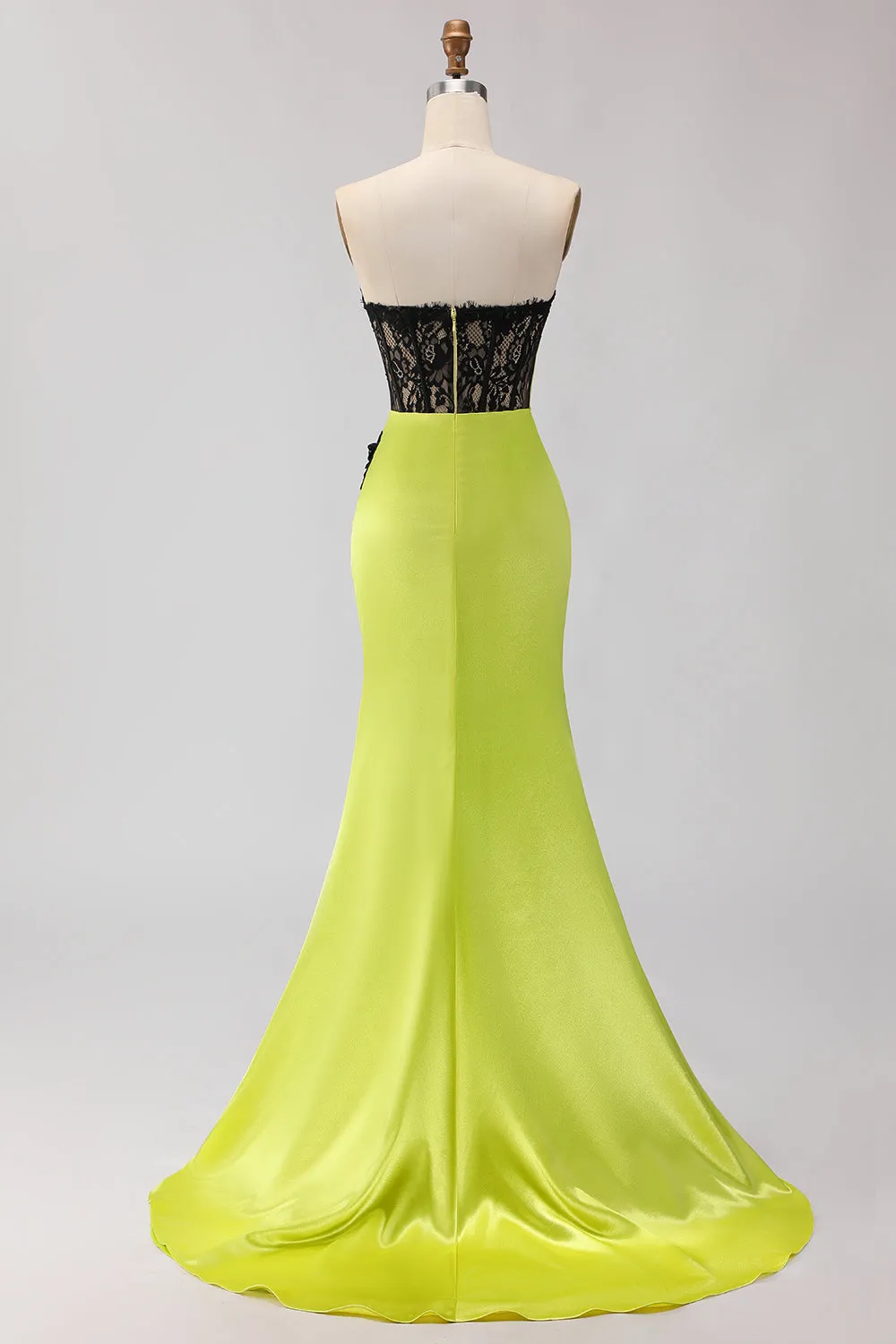 Black Green Strapless Mermaid Lace Appliqued Ruched Long Prom Dress with Slit sold by Wedtrend product image thumbnail 2
