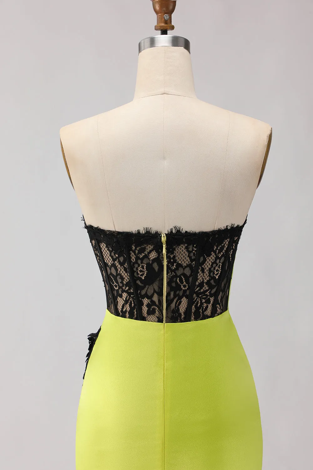 Black Green Strapless Mermaid Lace Appliqued Ruched Long Prom Dress with Slit sold by Wedtrend product image thumbnail 5