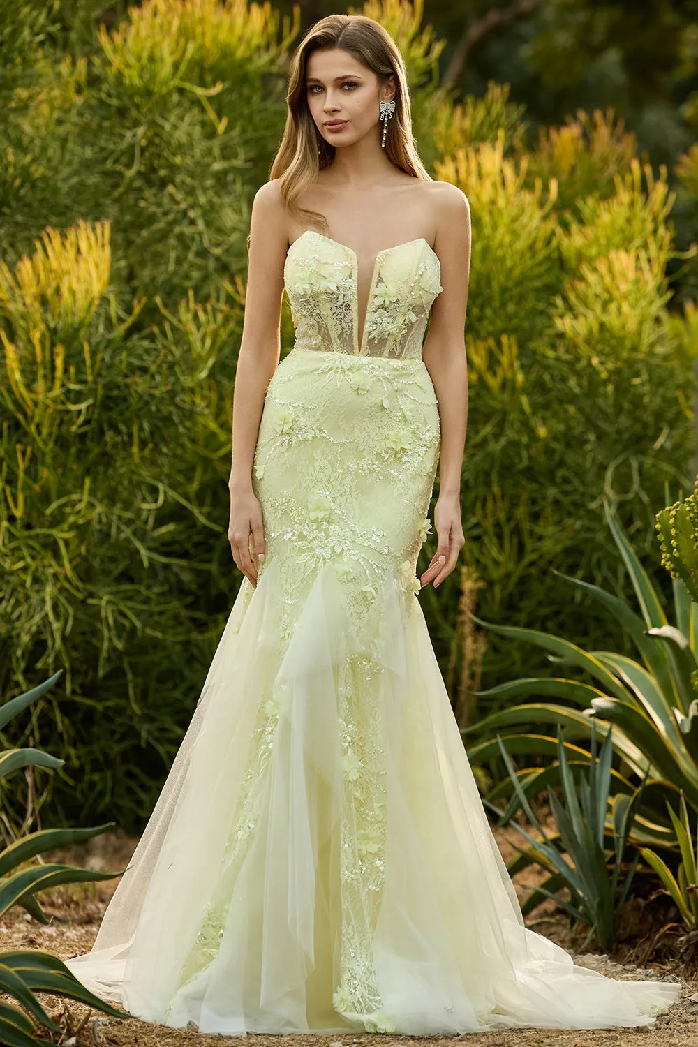 Yellow Strapless Mermaid Corset Lace Long Prom Dress with Sequins sold by Wedtrend product image thumbnail 3