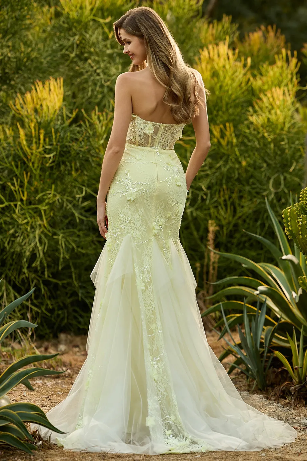 Yellow Strapless Mermaid Corset Lace Long Prom Dress with Sequins sold by Wedtrend product image thumbnail 2