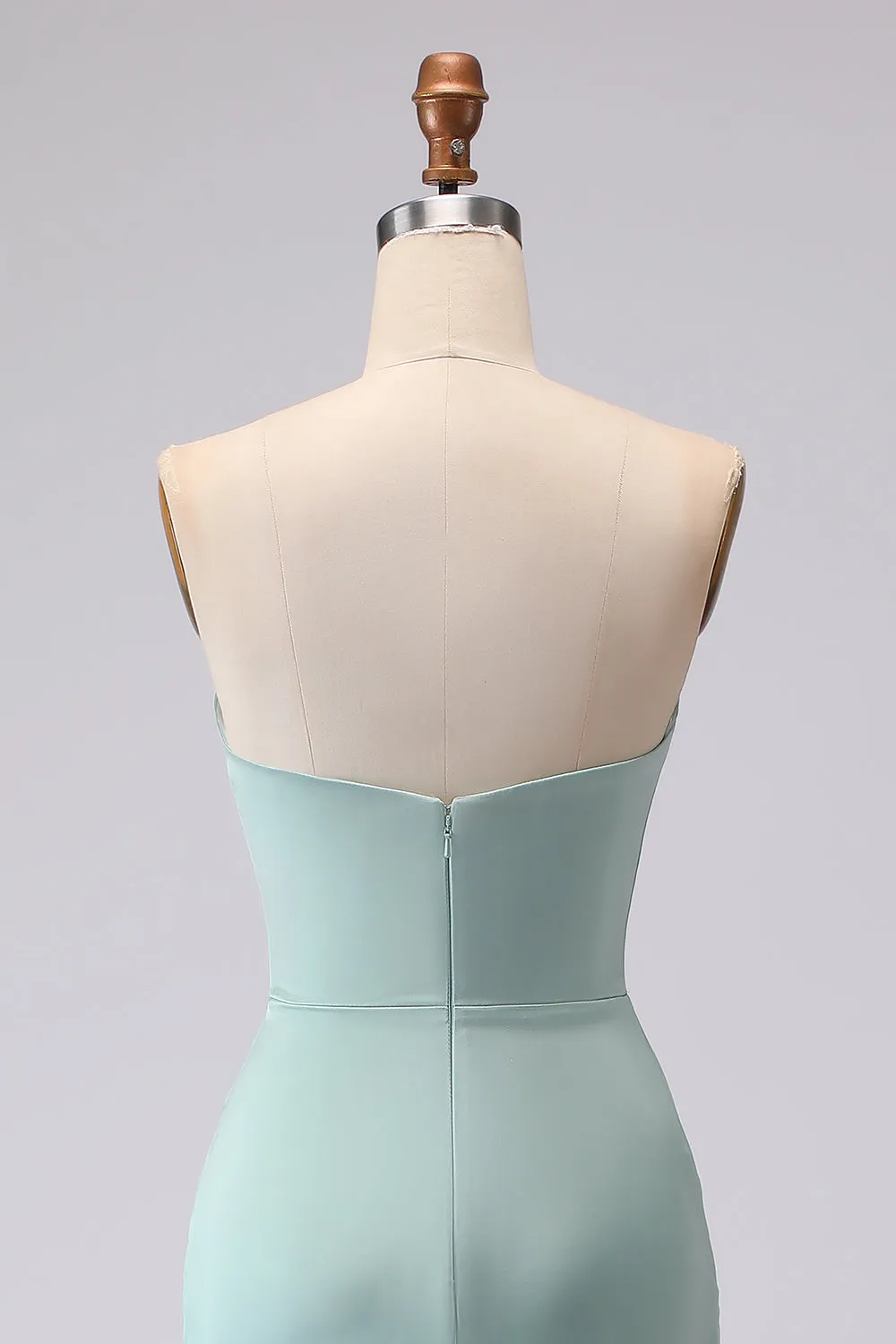 Simple Green Strapless Mermaid Long Bridesmaid Dress with Slit sold by Wedtrend product image thumbnail 5