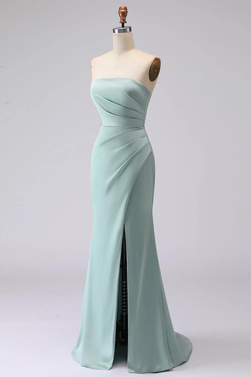 Simple Green Strapless Mermaid Long Bridesmaid Dress with Slit sold by Wedtrend product image thumbnail 3