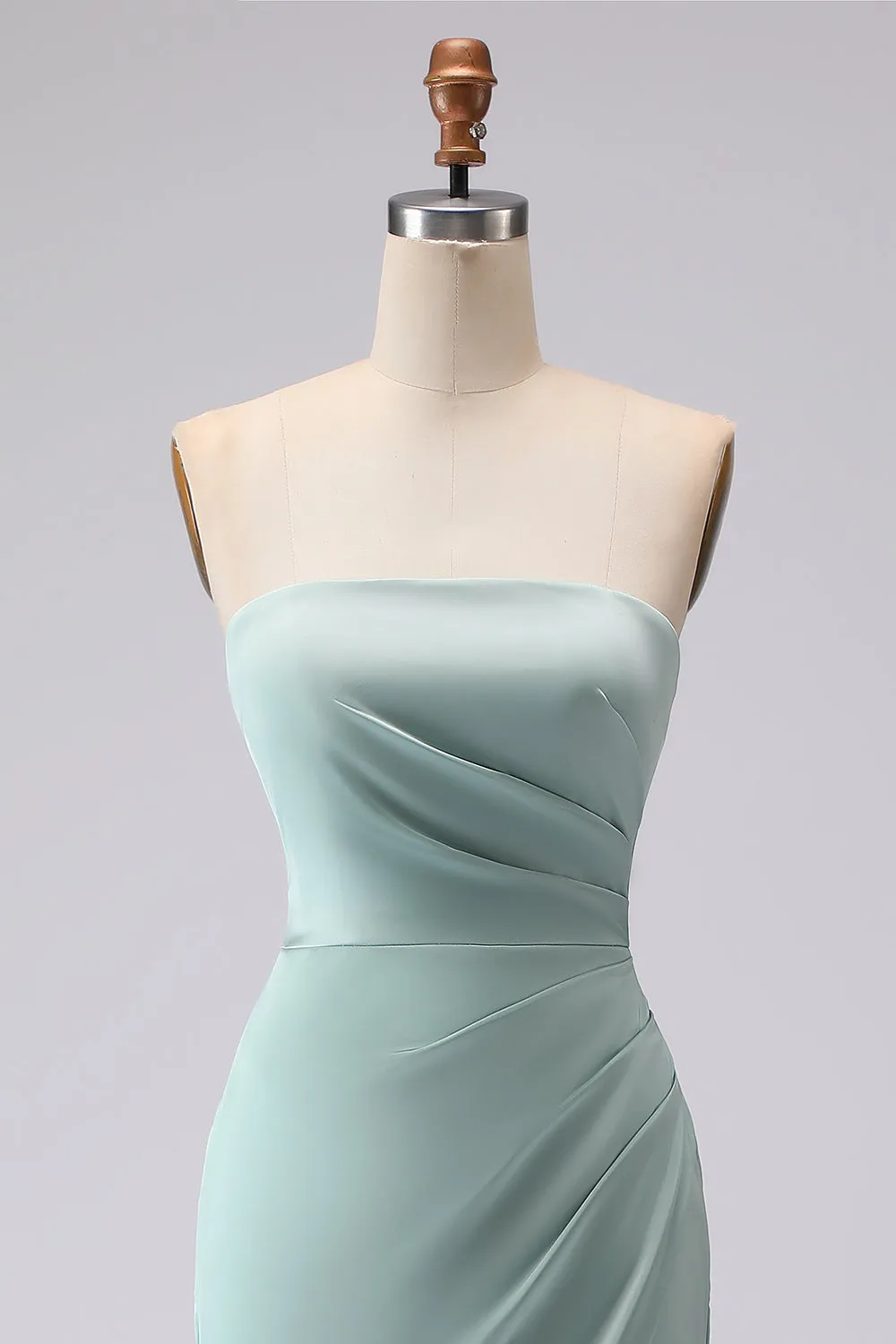 Simple Green Strapless Mermaid Long Bridesmaid Dress with Slit sold by Wedtrend product image thumbnail 4