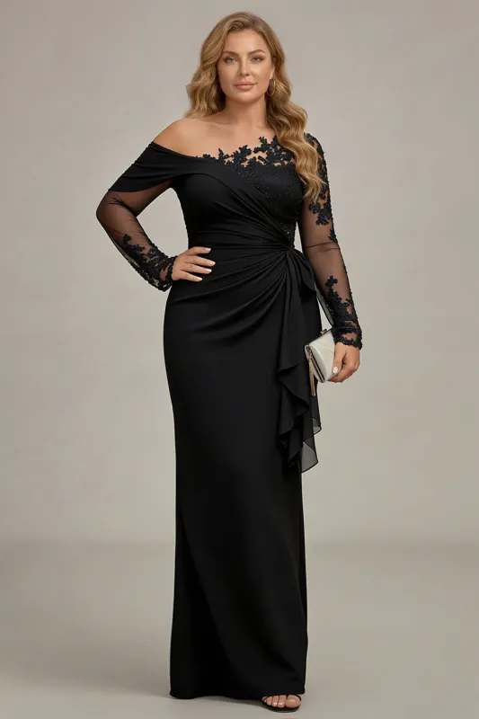 Black Appliqued Long Sleeve Plus Size Mother Of The Bride Dress sold by Wedtrend