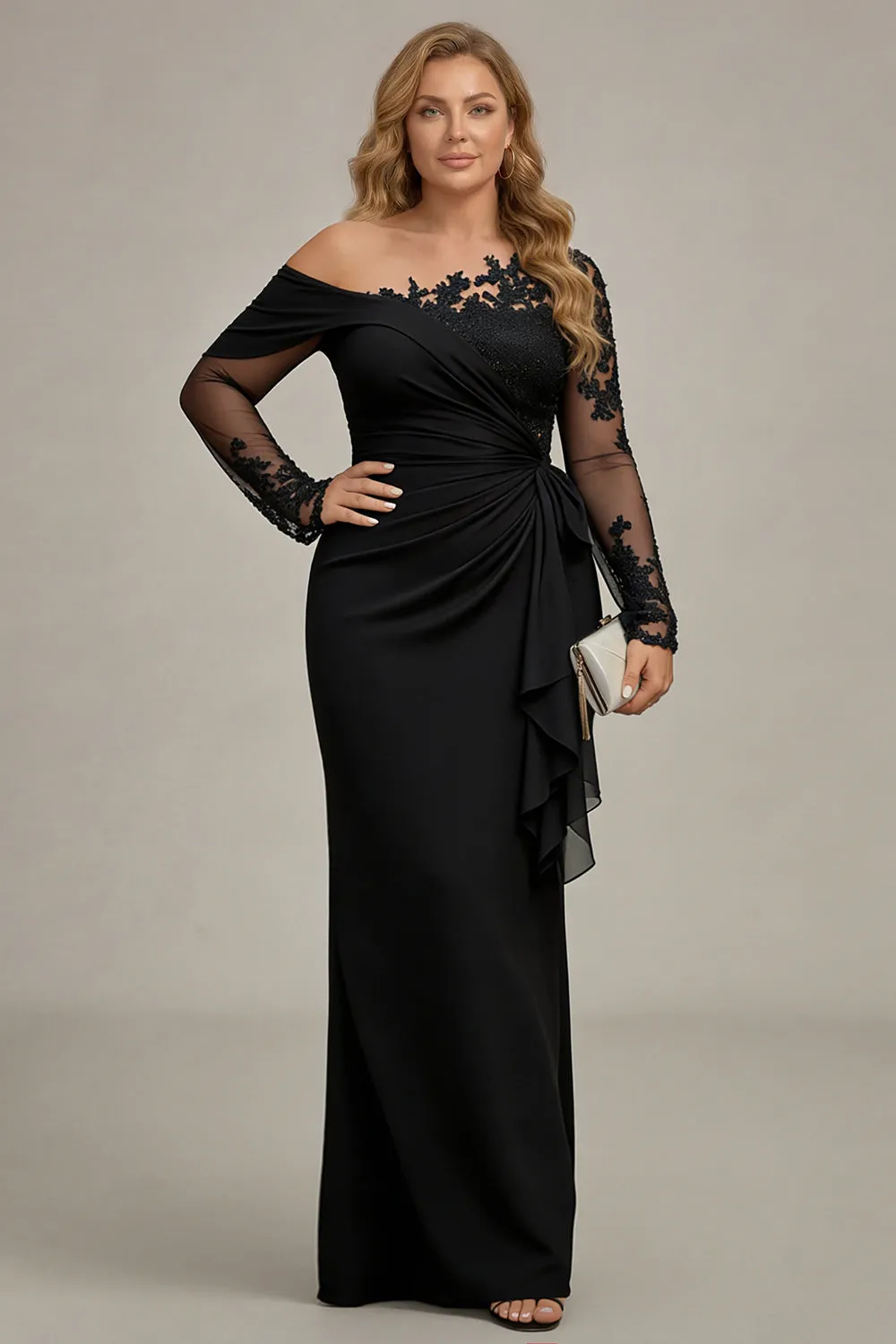 Black Appliqued Long Sleeve Plus Size Mother Of The Bride Dress sold by Wedtrend