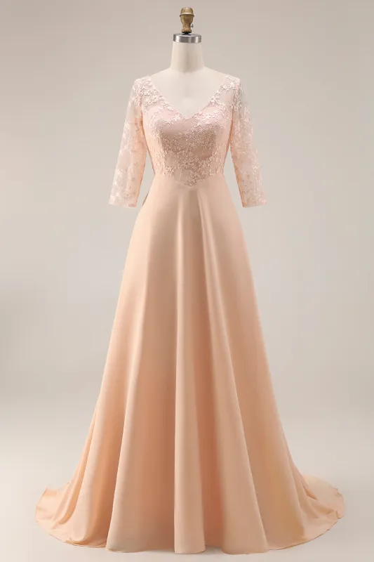 Apricot A Line Applique Mother Of The Bride Dress With Half Sleeves sold by Wedtrend