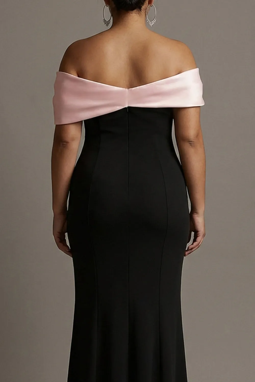 Black and Pink Off the Shoulder Mermaid Satin Long Plus Size Prom Dress sold by Wedtrend product image thumbnail 4