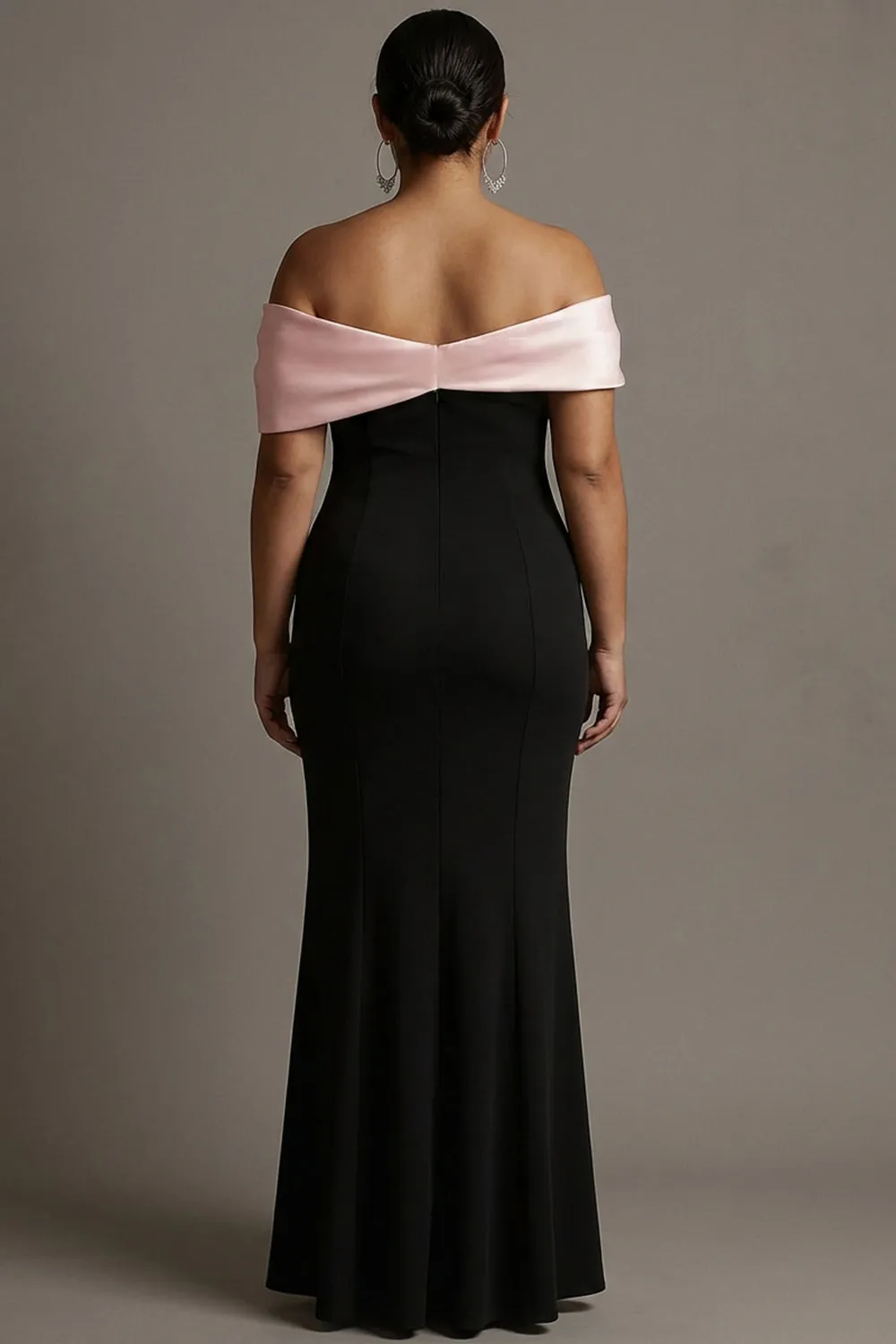 Black and Pink Off the Shoulder Mermaid Satin Long Plus Size Prom Dress sold by Wedtrend product image thumbnail 2