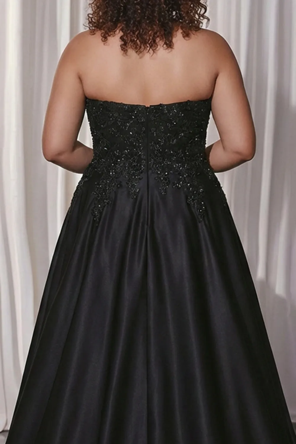 Sweetheart Black A Line Satin Plus Size Long Prom Dress with Slit sold by Wedtrend product image thumbnail 4