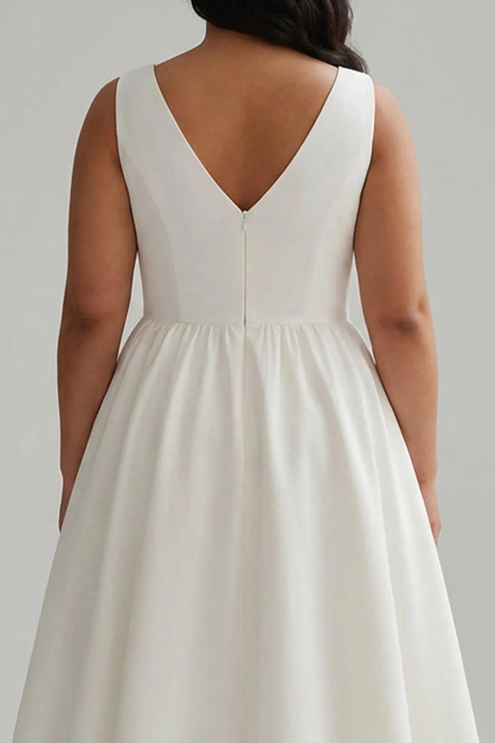White A Line V Neck Midi Plus Size Graduation Dress with Pearls sold by Wedtrend product image thumbnail 4