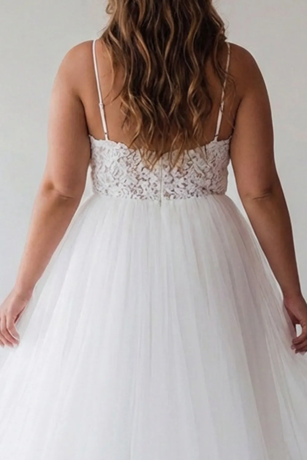 White Lace Tulle A Line Tea Length Plus Size Graduation Dress sold by Wedtrend product image thumbnail 4