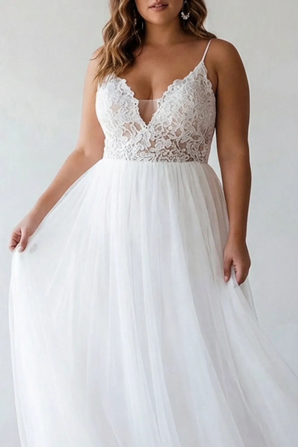 White Lace Tulle A Line Tea Length Plus Size Graduation Dress sold by Wedtrend product image thumbnail 3