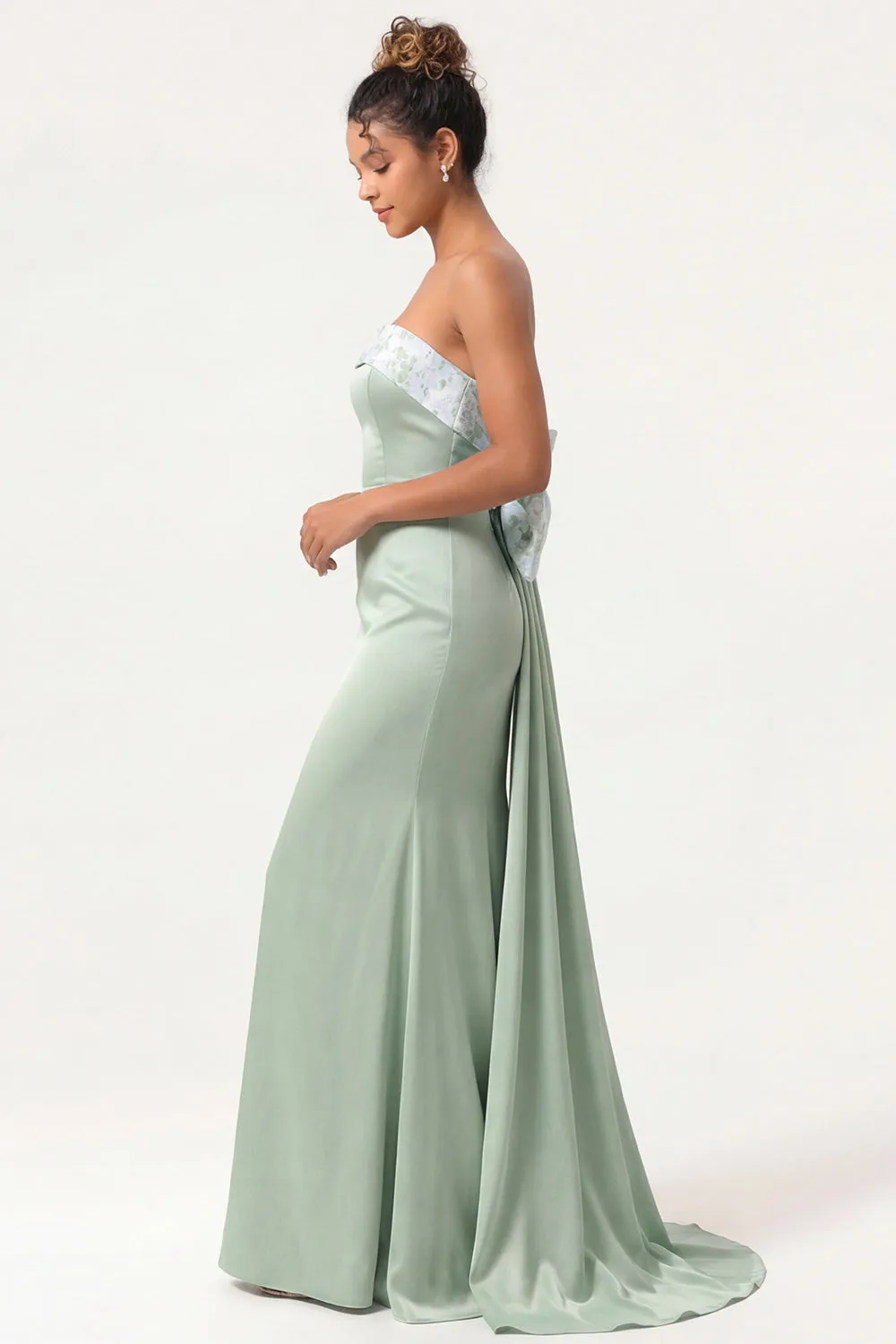 Green Strapless Mermaid Long Bridesmaid Dress with Bow sold by Wedtrend product image thumbnail 3