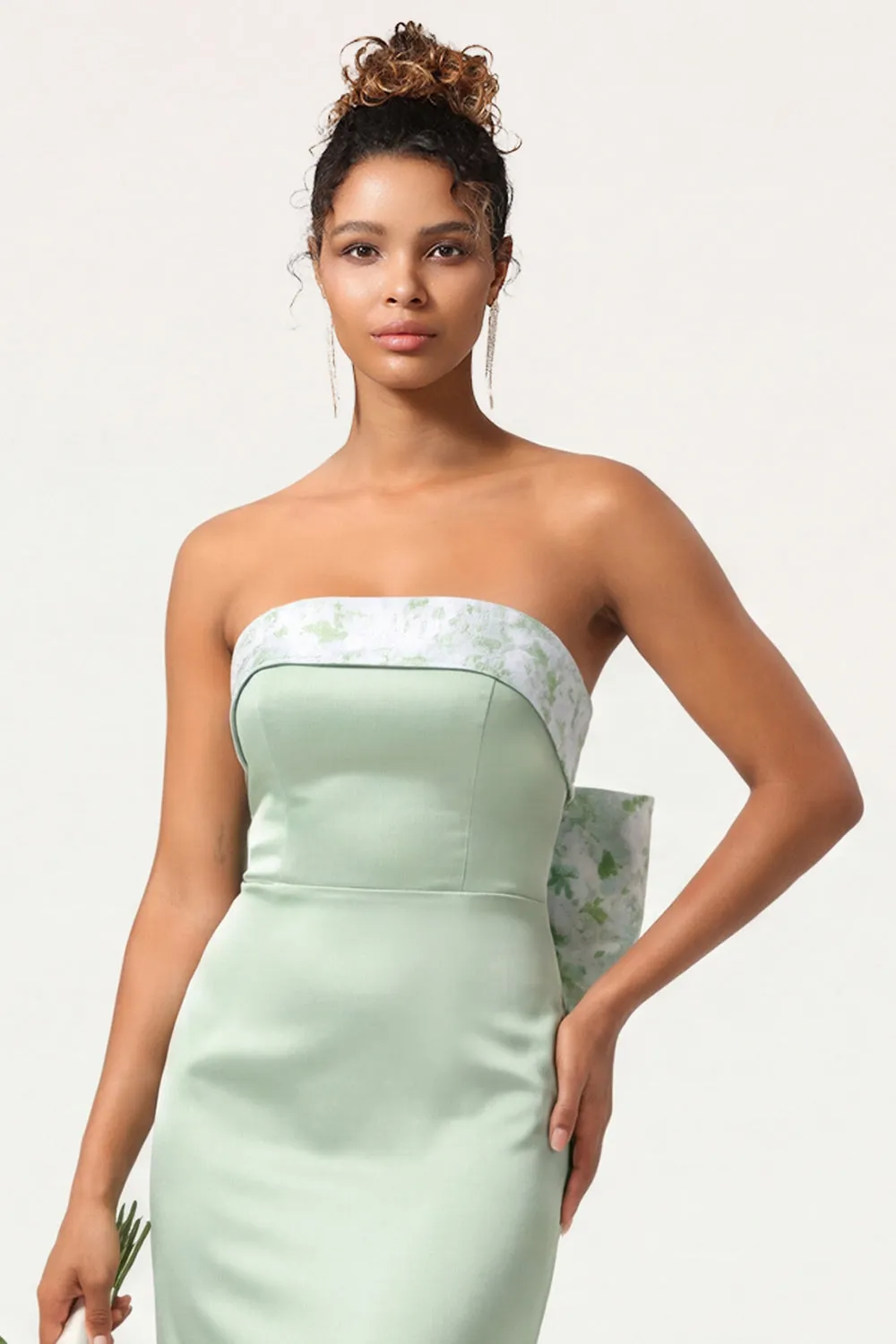 Green Strapless Mermaid Long Bridesmaid Dress with Bow sold by Wedtrend product image thumbnail 4