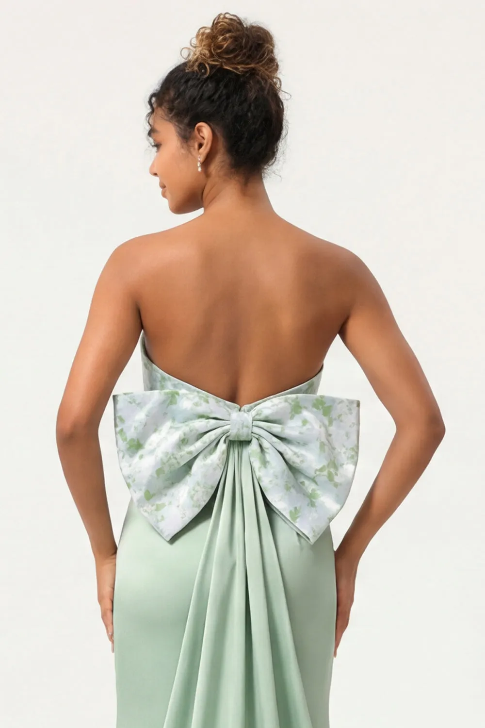 Green Strapless Mermaid Long Bridesmaid Dress with Bow sold by Wedtrend product image thumbnail 5