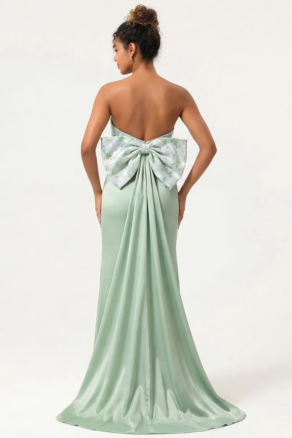 Green Strapless Mermaid Long Bridesmaid Dress with Bow sold by Wedtrend product image thumbnail 2