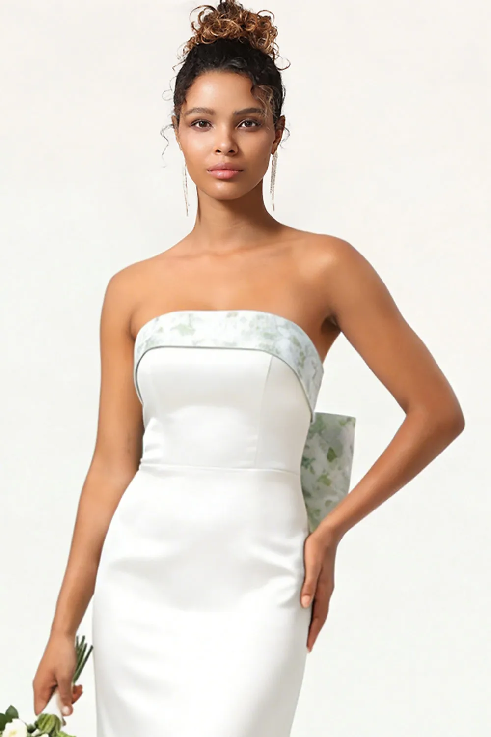 White Green Strapless Mermaid Long Wedding Dress with Bow sold by Wedtrend product image thumbnail 3