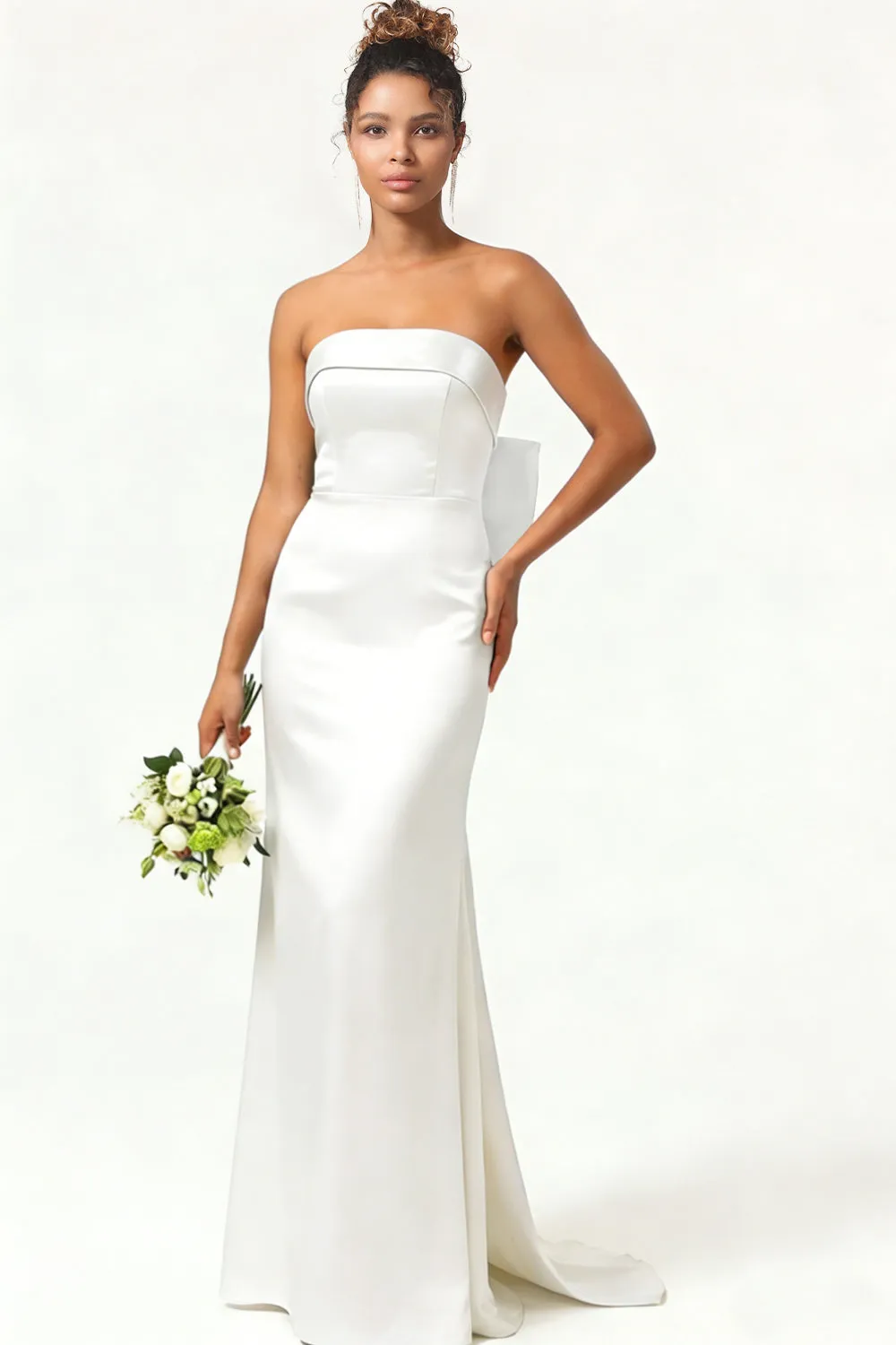 White Green Strapless Mermaid Long Wedding Dress with Bow sold by Wedtrend product image thumbnail 5