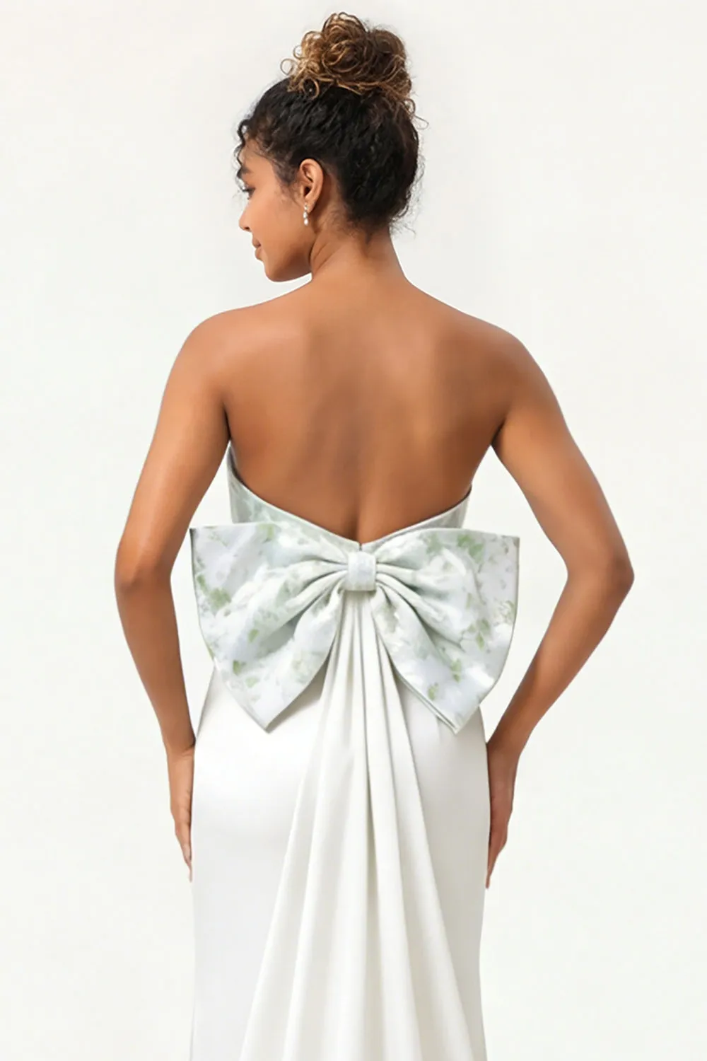 White Green Strapless Mermaid Long Wedding Dress with Bow sold by Wedtrend product image thumbnail 4
